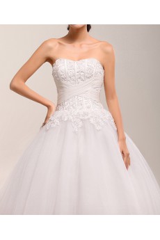 Net Strapless Ball Gown Dress with Pearls