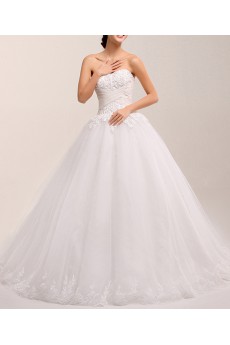 Net Strapless Ball Gown Dress with Pearls