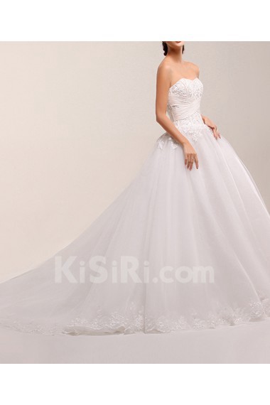 Net Strapless Ball Gown Dress with Pearls