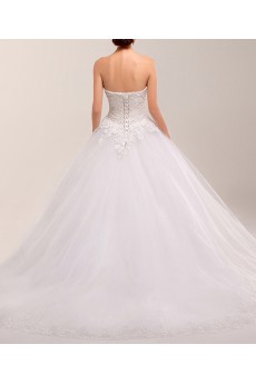 Net Strapless Ball Gown Dress with Pearls