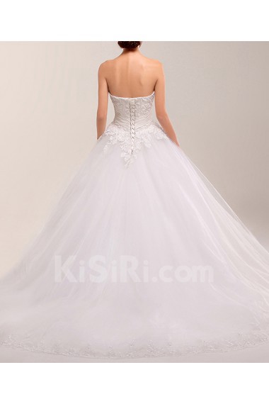 Net Strapless Ball Gown Dress with Pearls