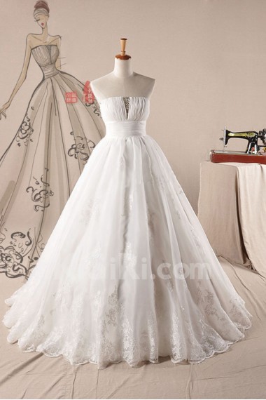 Organza Strapless Ball Gown Dress with Crystal