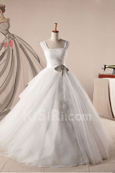 Organza Square Neckline Floor Length Ball Gown Dress with Sequins