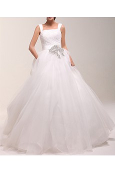 Organza Square Neckline Floor Length Ball Gown Dress with Sequins