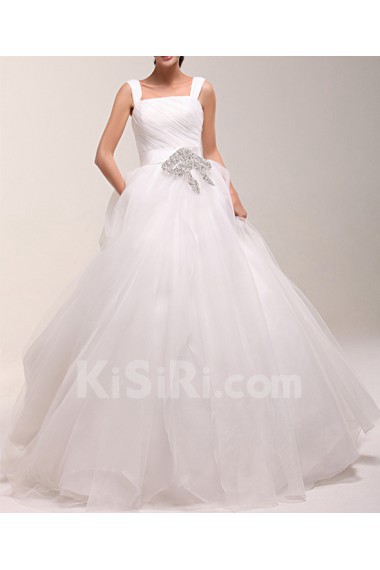 Organza Square Neckline Floor Length Ball Gown Dress with Sequins