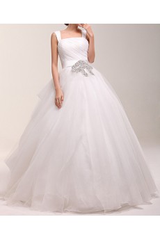 Organza Square Neckline Floor Length Ball Gown Dress with Sequins