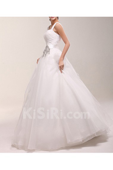 Organza Square Neckline Floor Length Ball Gown Dress with Sequins