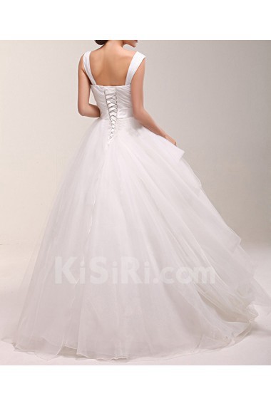 Organza Square Neckline Floor Length Ball Gown Dress with Sequins