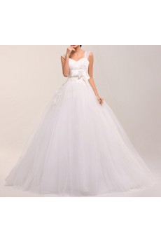 Net Straps Neckline Ball Gown Dress with Pearls