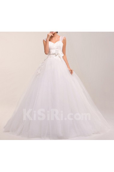 Net Straps Neckline Ball Gown Dress with Pearls