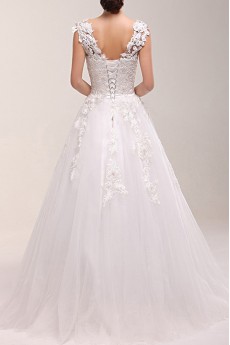 Lace V-neck Ball Gown Dress with Pearls