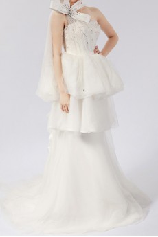 Organza One Shoulder Ball Gown Dress with Crystal