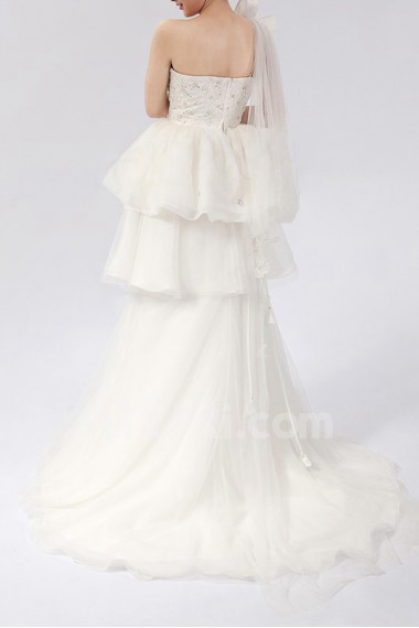 Organza One Shoulder Ball Gown Dress with Crystal