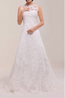 Lace Jewel Neckline A-line Dress