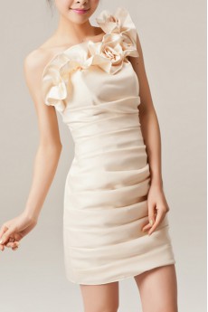 Satin One Shoulder Short Dress with Handmade Flowers