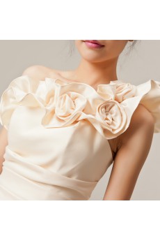 Satin One Shoulder Short Dress with Handmade Flowers