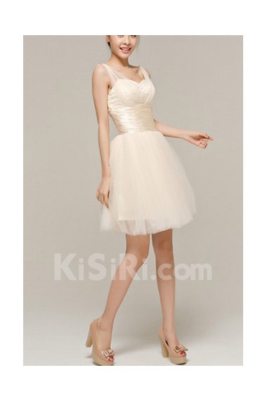 Satin Straps Neckline Short Corset Dress with Beading