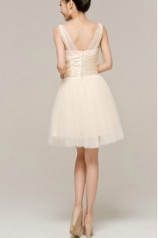 Satin Straps Neckline Short Corset Dress with Beading