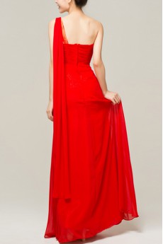 Chiffon One Shoulder Floor Length Empire Dress with Crystal