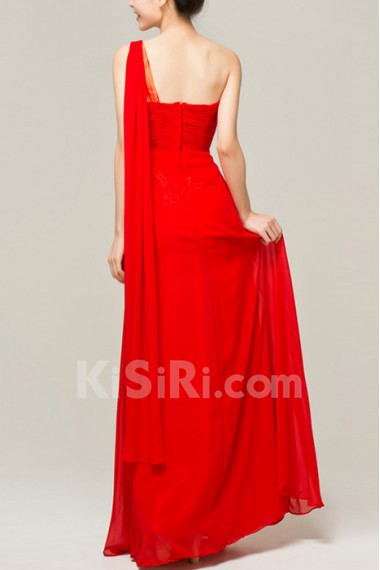 Chiffon One Shoulder Floor Length Empire Dress with Crystal