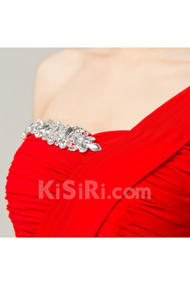 Chiffon One Shoulder Floor Length Empire Dress with Crystal