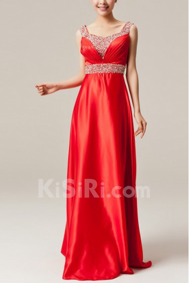 Satin Scoop Neckline Empire Dress with Sequins