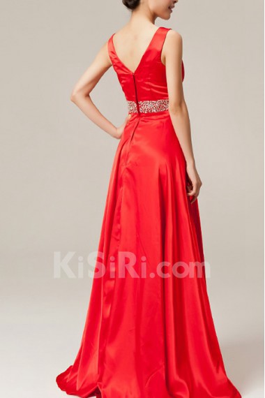 Satin Scoop Neckline Empire Dress with Sequins