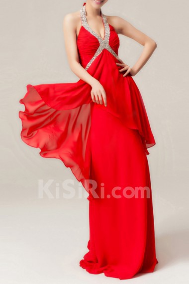 Chiffon V-neck Floor Length Empire Dress with Sequins