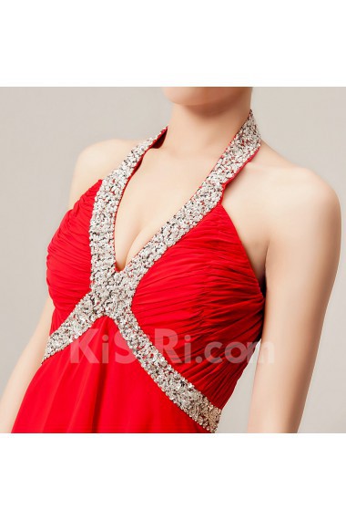 Chiffon V-neck Floor Length Empire Dress with Sequins