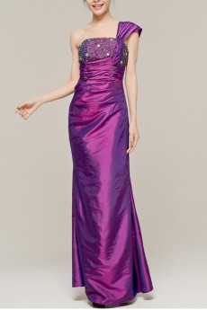 Satin One Shoulder Floor Length Sheath Dress with Sequins