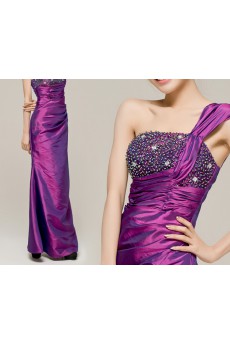 Satin One Shoulder Floor Length Sheath Dress with Sequins