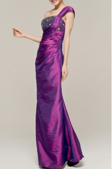 Satin One Shoulder Floor Length Sheath Dress with Sequins