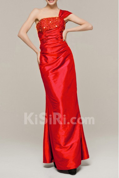 Satin One Shoulder Floor Length Sheath Dress with Sequins