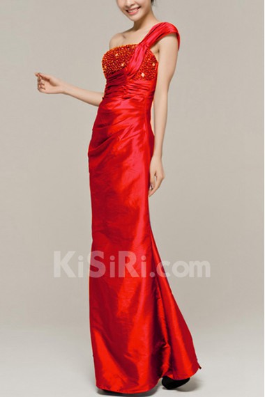 Satin One Shoulder Floor Length Sheath Dress with Sequins