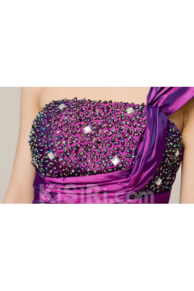 Satin One Shoulder Floor Length Sheath Dress with Sequins