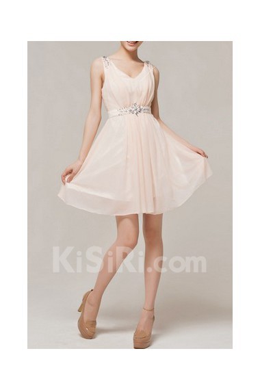 Chiffon V-neck Short Dress with Crystal