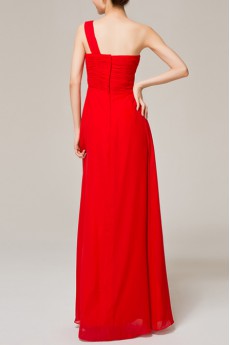 Chiffon One Shoulder Ankle-Length Empire Dress with Handmade Flowers