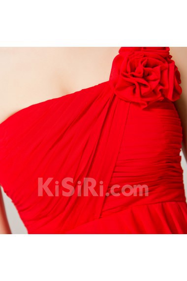 Chiffon One Shoulder Ankle-Length Empire Dress with Handmade Flowers