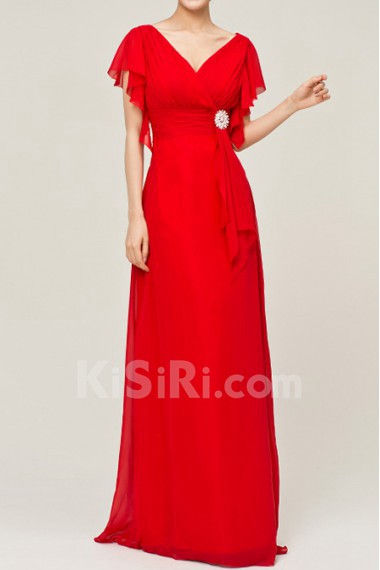 Chiffon V-neck Floor Length Empire Dress with Crystal