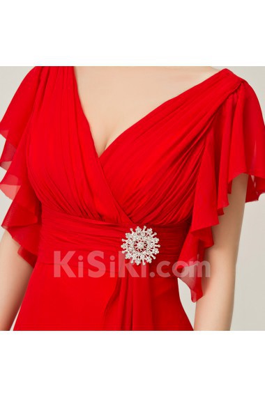 Chiffon V-neck Floor Length Empire Dress with Crystal