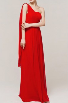 Chiffon One Shoulder Floor Length Empire Dress with Crystal