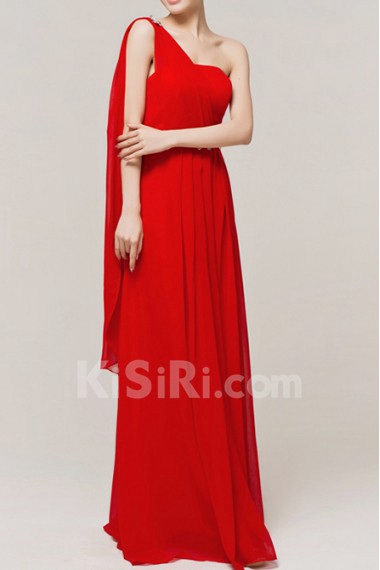 Chiffon One Shoulder Floor Length Empire Dress with Crystal