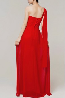 Chiffon One Shoulder Floor Length Empire Dress with Crystal