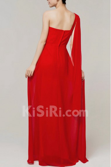 Chiffon One Shoulder Floor Length Empire Dress with Crystal