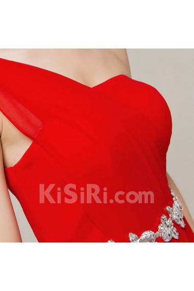 Chiffon One Shoulder Floor Length Empire Dress with Crystal