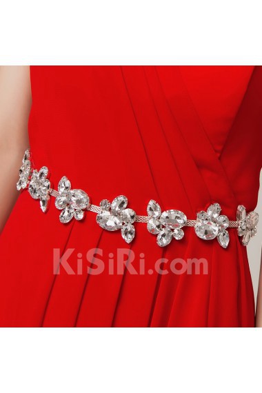 Chiffon One Shoulder Floor Length Empire Dress with Crystal