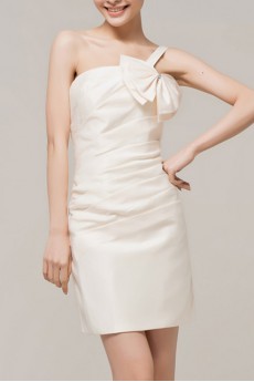 Satin One Shoulder Short Dress with Handmade Flowers