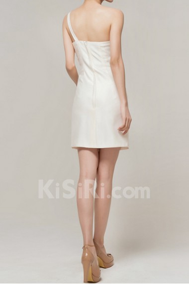 Satin One Shoulder Short Dress with Handmade Flowers