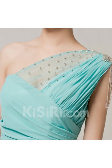 Chiffon One Shoulder Floor Length Empire Dress with Beading