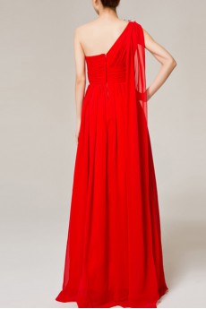 Chiffon One Shoulder Floor Length Corset Dress with Crystal